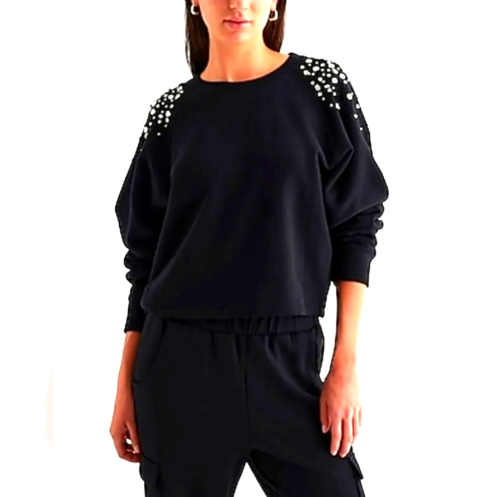 (M) 🎀❔️Guess❔️🎀 Bejewelled Rhinstone Sweater Top Ptp 17"× L25"